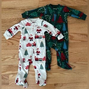2 Carter's Just One You Christmas Holiday Fleece Footies Onesies Size 6 Months